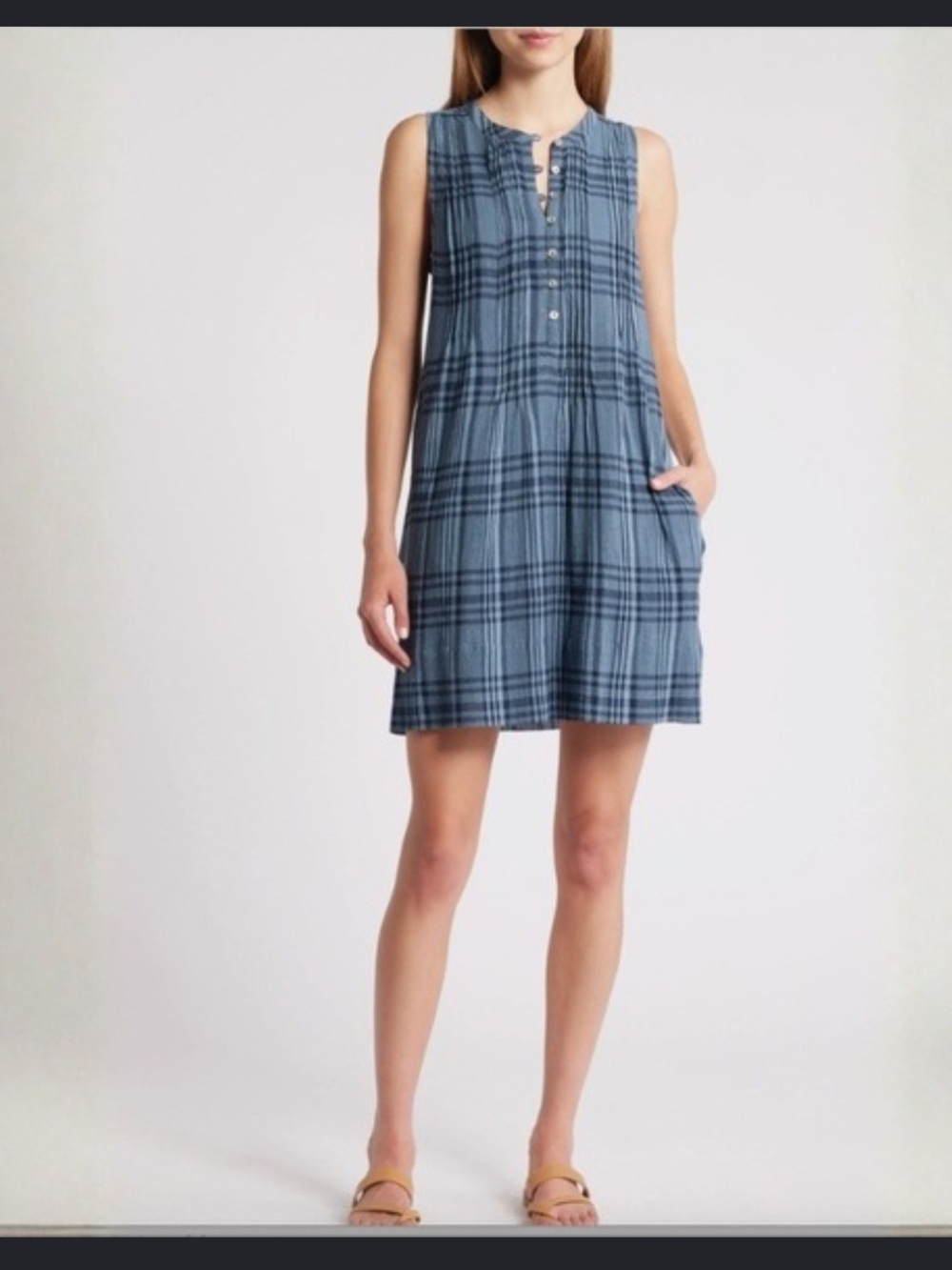 Faherty Isha Plaid Pintuck Organic Cotton Minidress